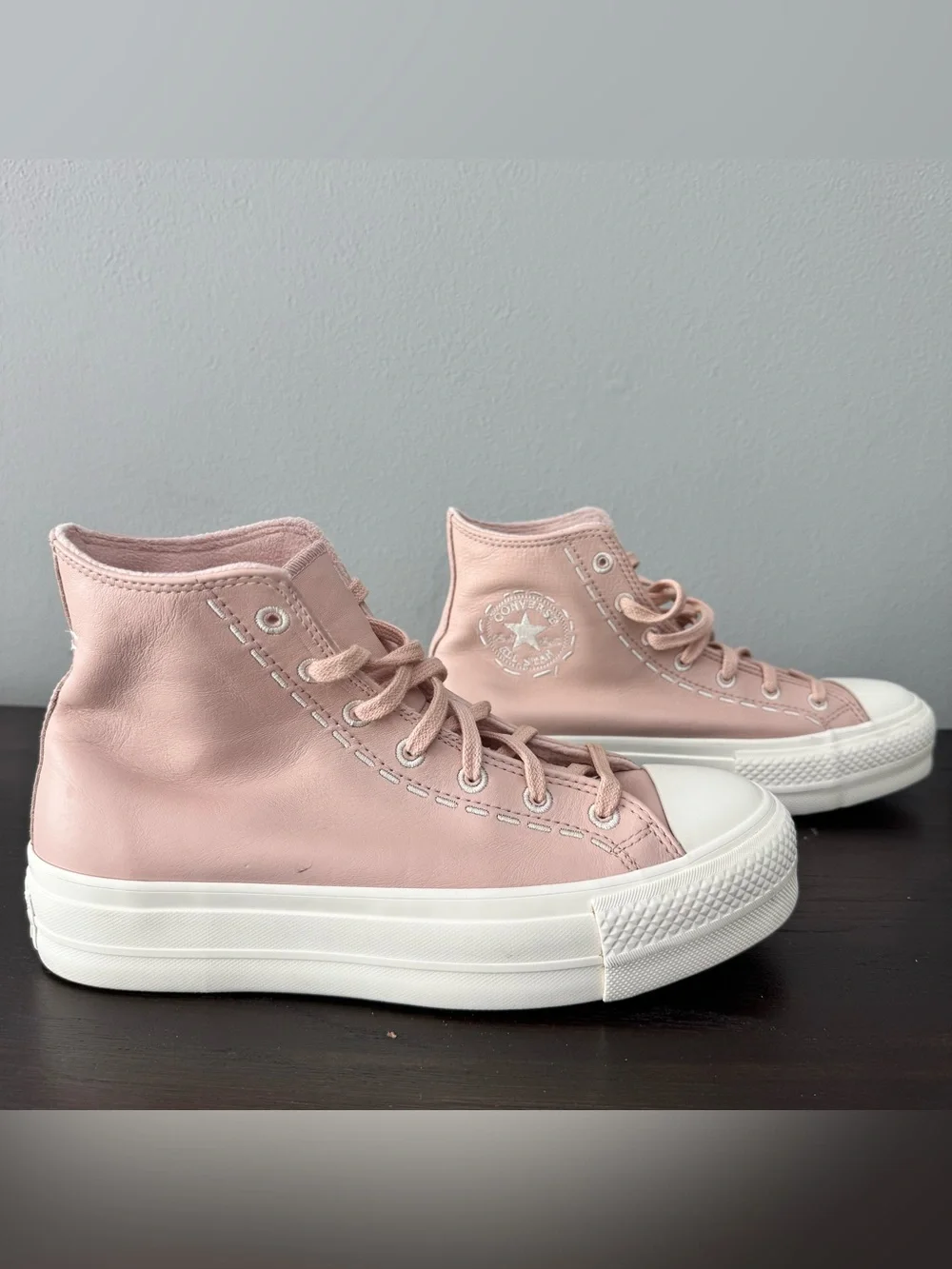 Converse Chuck Taylor Lift Platform High Top Bold Stitch Pink Sage Leather Sz 9 - Picture 5 of 9